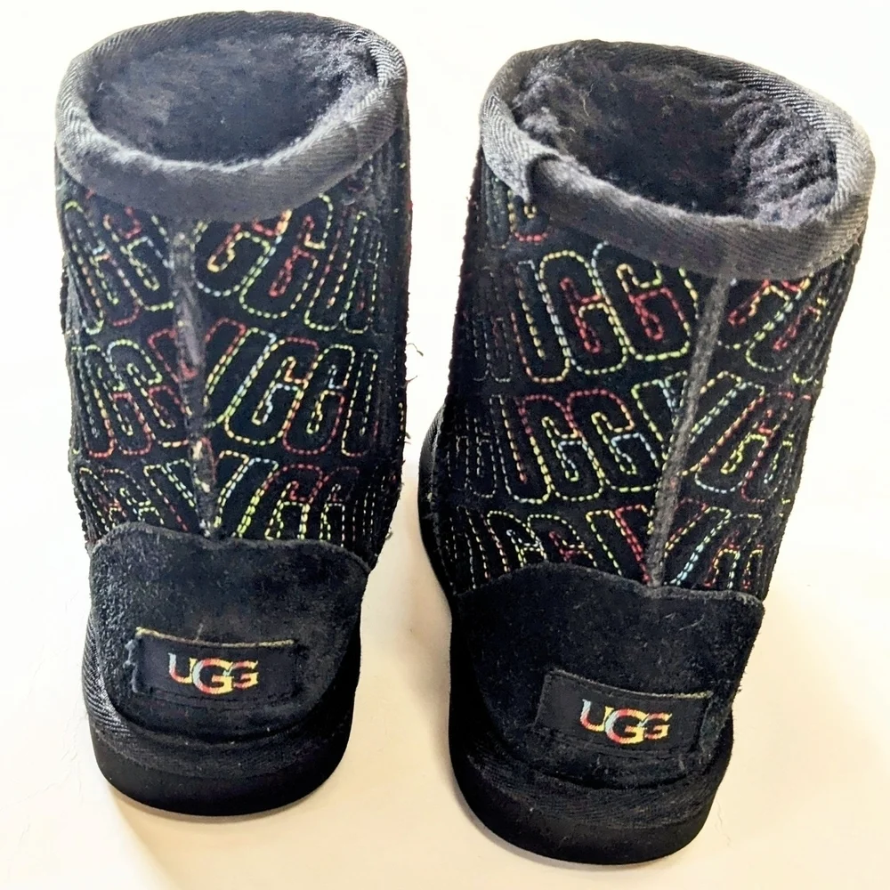 Kids UGGs Tasman Black and Multicolor Logo Boots